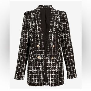 EXPRESS Plaid Tweed Boyfriend Blazer CHANEL